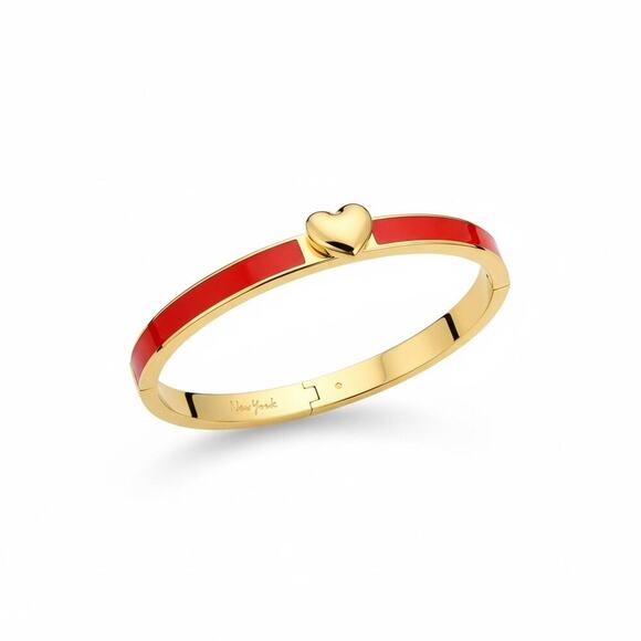 Unbranded Jewelry - Gold Tone Bangle Bracelet with Red Enamel Heart Accent